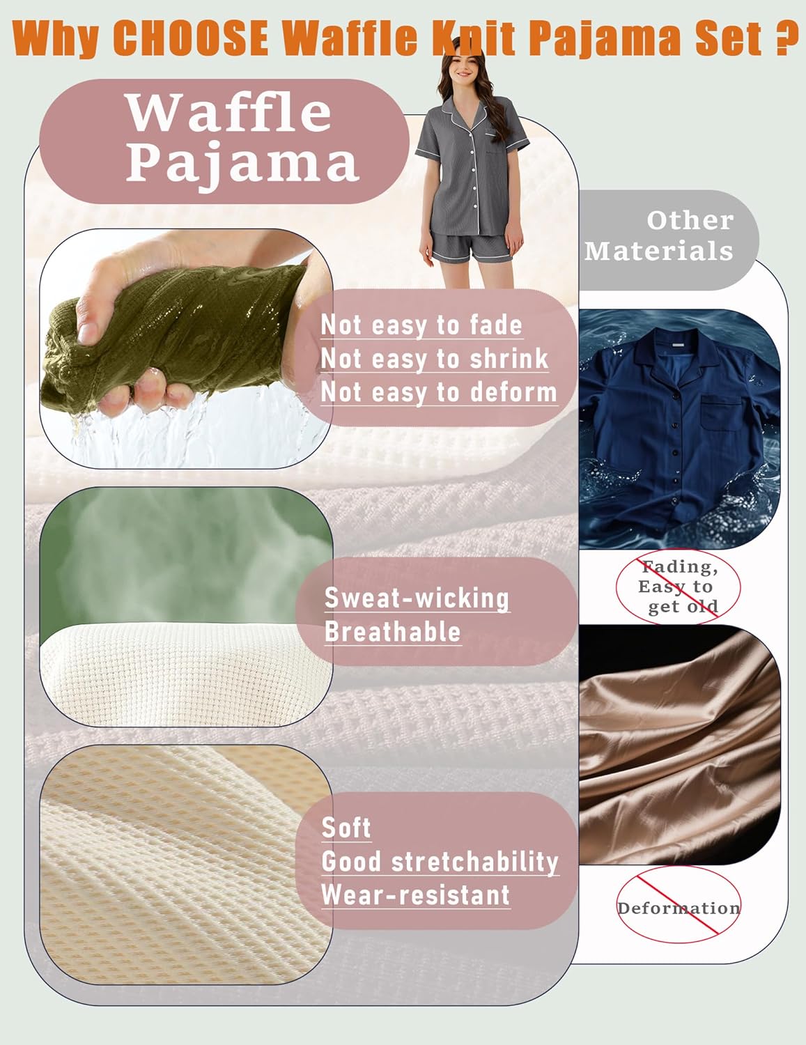 Ekouaer Womens Waffle Knit Pajama Sets Soft Short Sleeve Button Down Sleepwear Cozy 2 Piece Pjs Shorts Set - Image 4