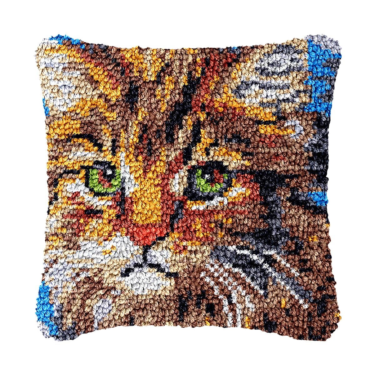 bositigo Cat Latch Hook Pillow Kit for Adults &amp; Kids, DIY Pre-Printed Canvas Craft, 17x17 Inch Decorative Cover for Sofa Cushions, Bedroom Decor (Cat Pattern 30)