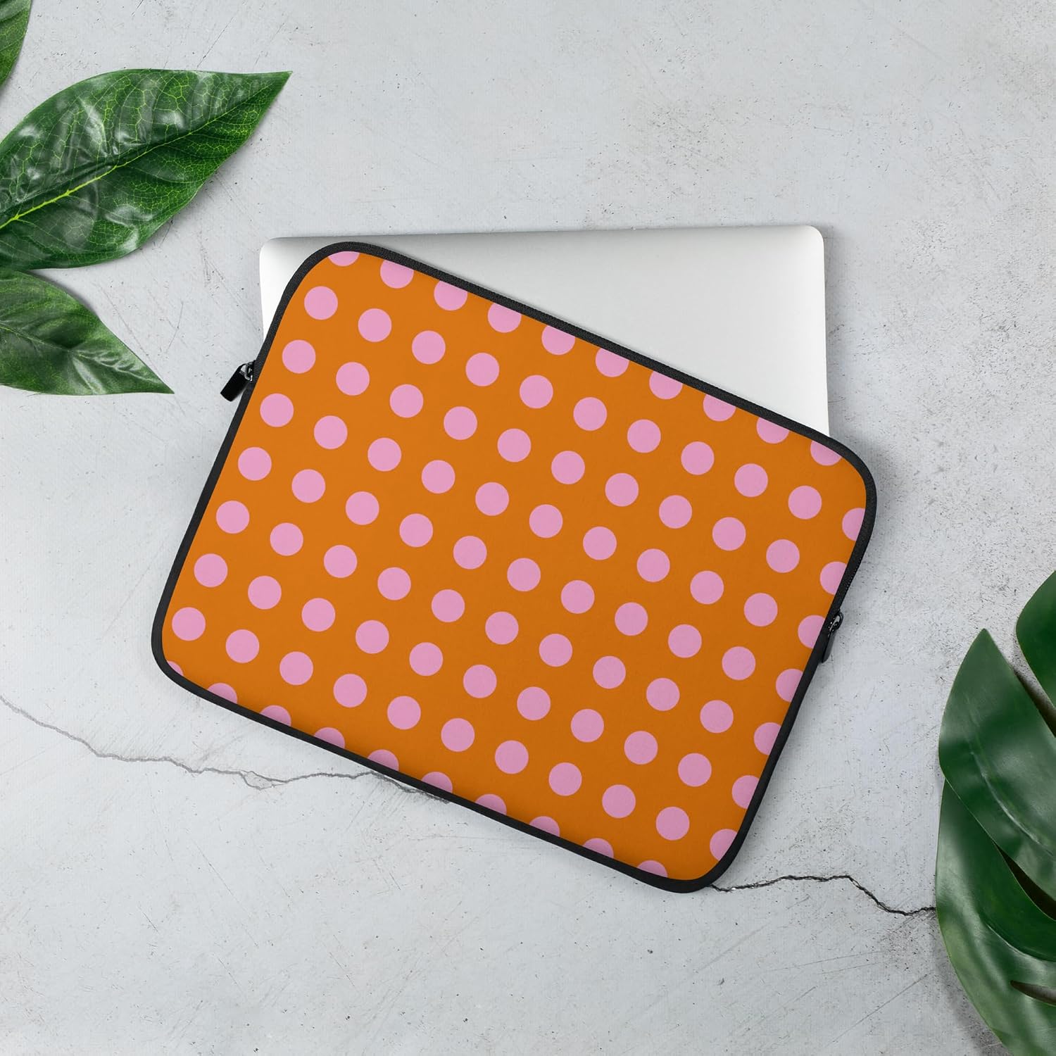 Cute Pink and Orange Polka Dot Pattern Graphic Laptop Sleeve image 4