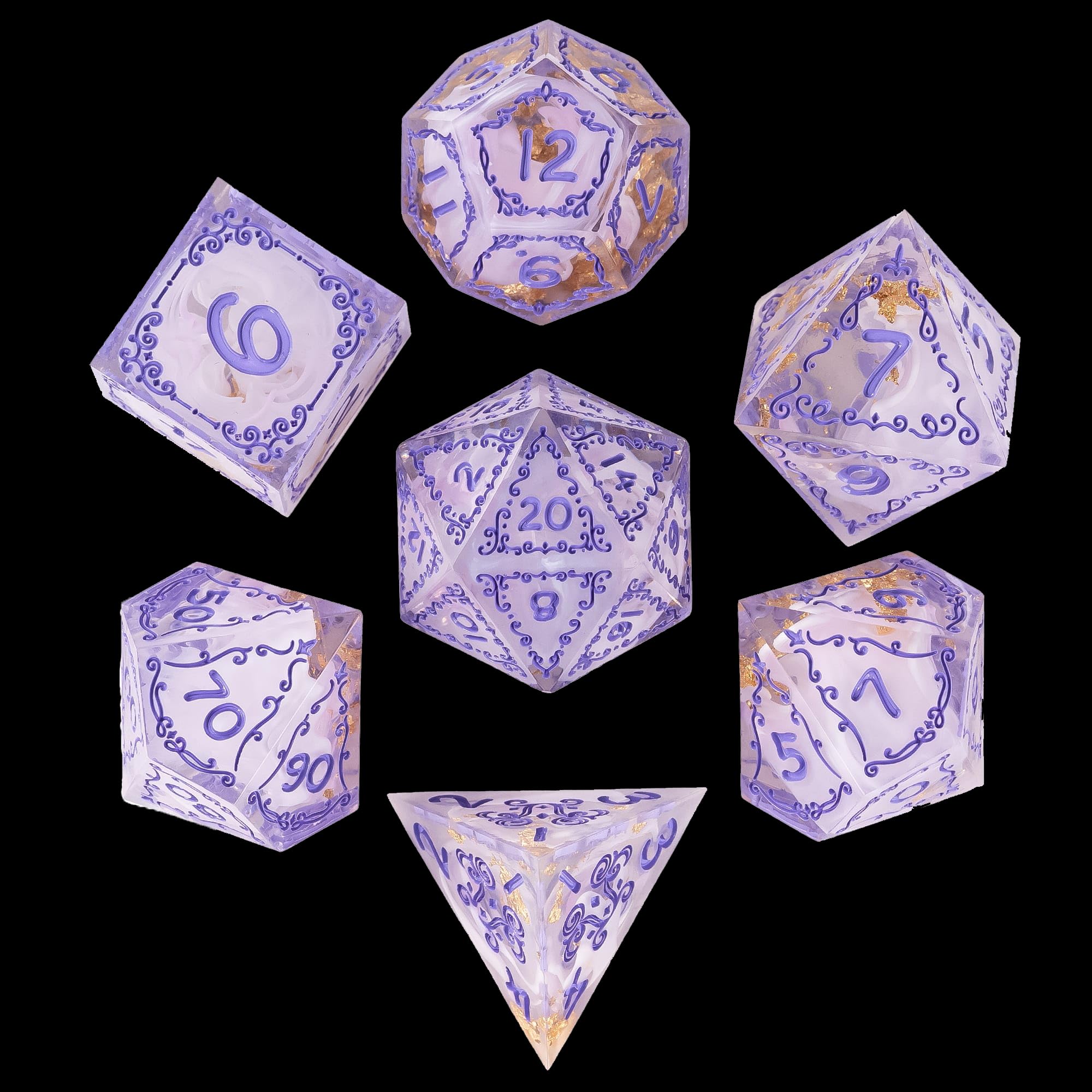 Cusdie 7-Piece Sharp Edges DND Dice Set with Sprout Design - Perfect for Tabletop RPGs Board Games Gifting and Collecting(Sprout Transparent Pink) — image 1