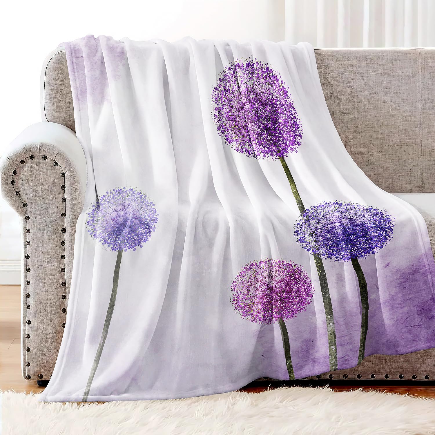 YISUMEI koc 150 x 200 cm miękki koc flanelowy miękki koc polarowy narzuta na łóżko mniszek lekarski liliowy