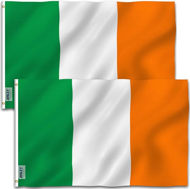 ANLEY Pack of 2 Fly Breeze 3x5 Foot Ireland Flag - Vivid Color and UV Fade Resistant - Canvas Header and Double Stitched - Irish National Flags Polyester with Brass Grommets 3 X 5 Ft