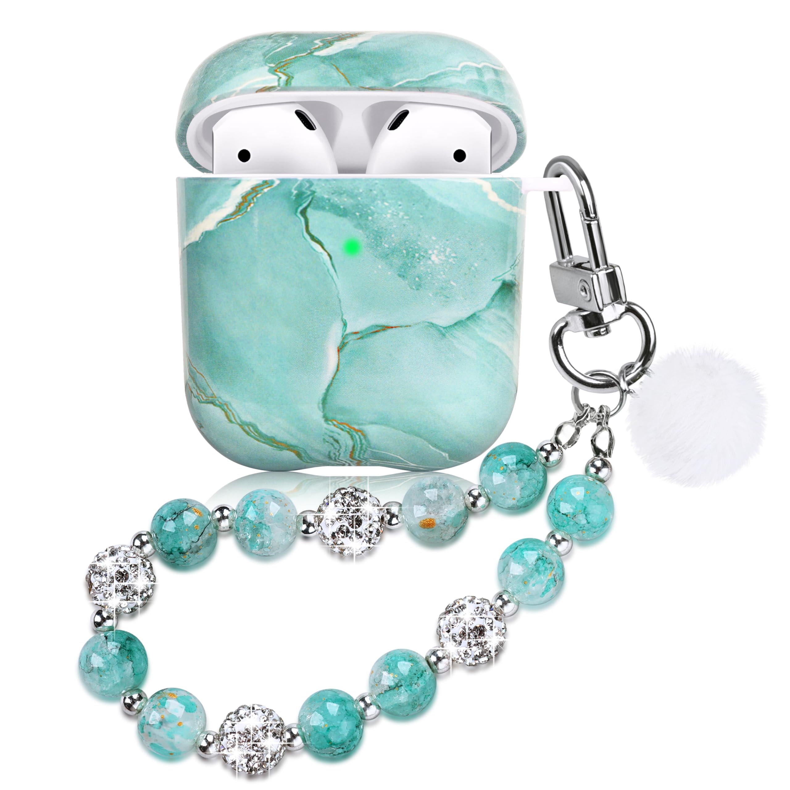 Marble Case for Airpods 2nd 1st Generation Aesthetic Cover with Girly Keychain Compatible with AirPods Case Accessories for Girls Green