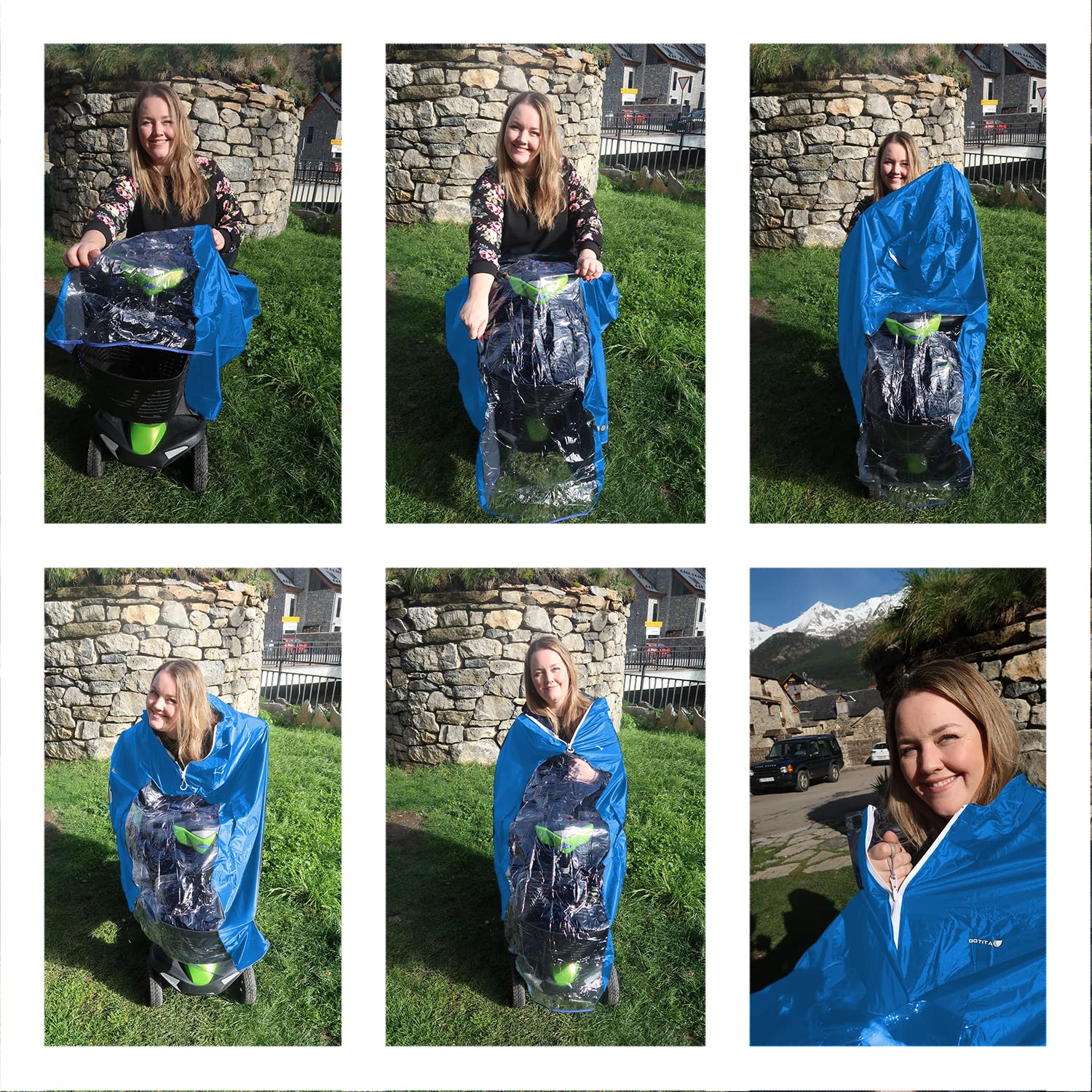 Poncho impermeable para silla de ruedas eléctrica/scooter - chubasquero para silla de ruedas eléctrica - diseño italiano - Talla Eléctrica/Scooter L (Azul Claro)