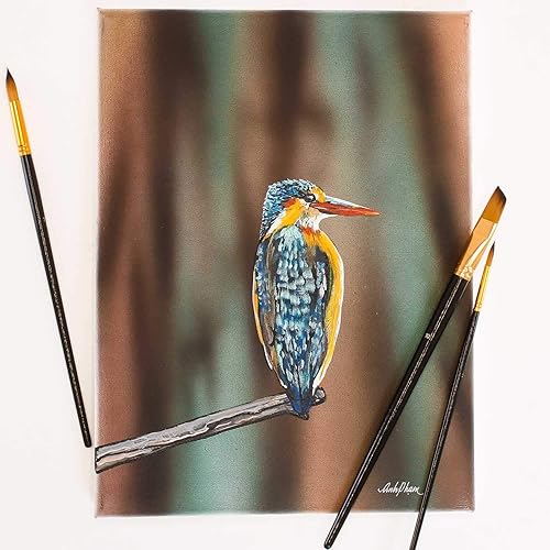 Miniatura 7 de U.S. Art Supply Juego de 15 pinceles de pintura sintética de mango largo para artistas, juego de pinceles acrílicos de aceite de gouache de acuarela