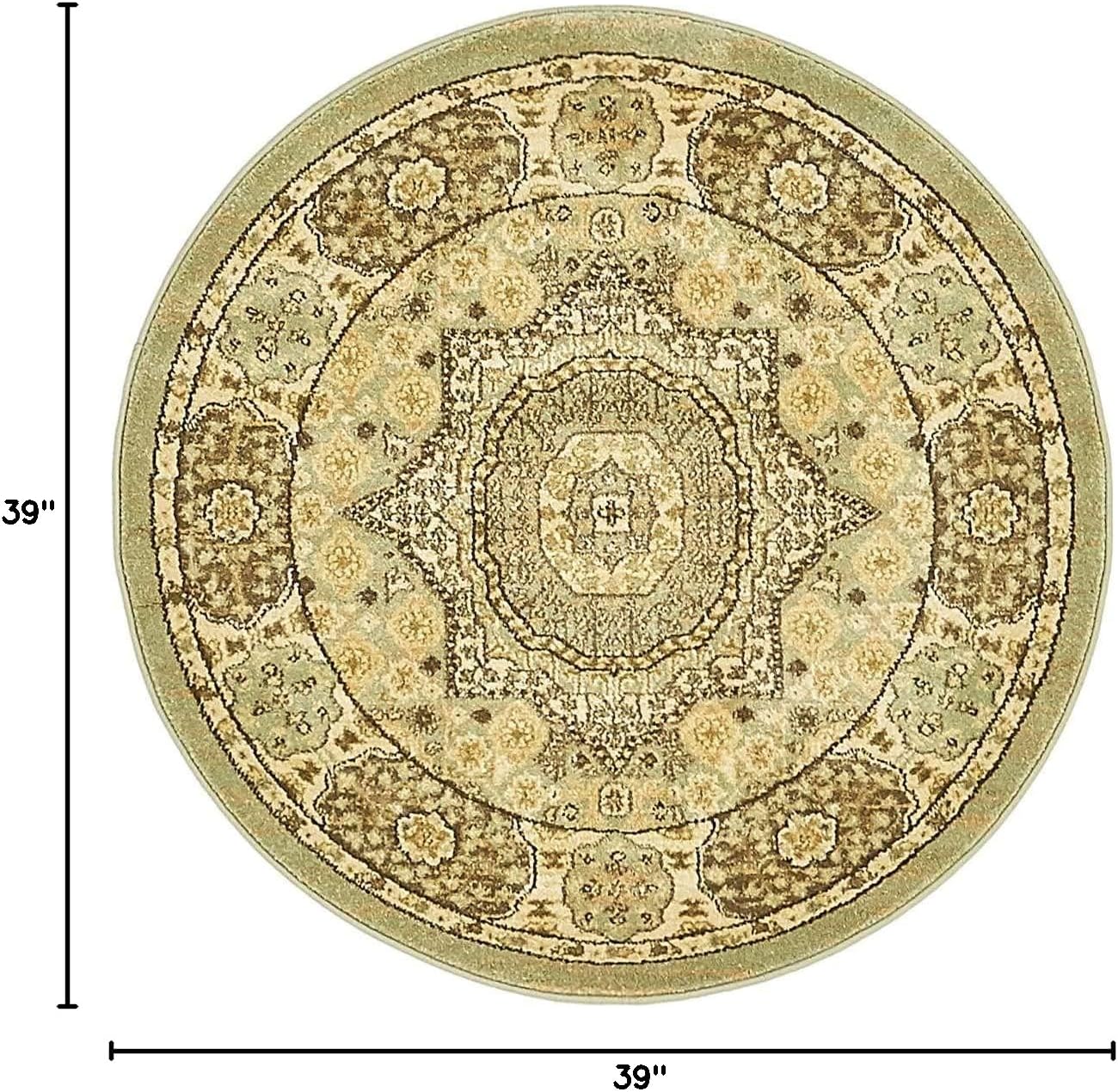 Unique Loom Palace Collection Bohemian Traditional, Medallion, Vintage Area Rug (3' 3 x 3' 3 Round, Light Green/ Tan)