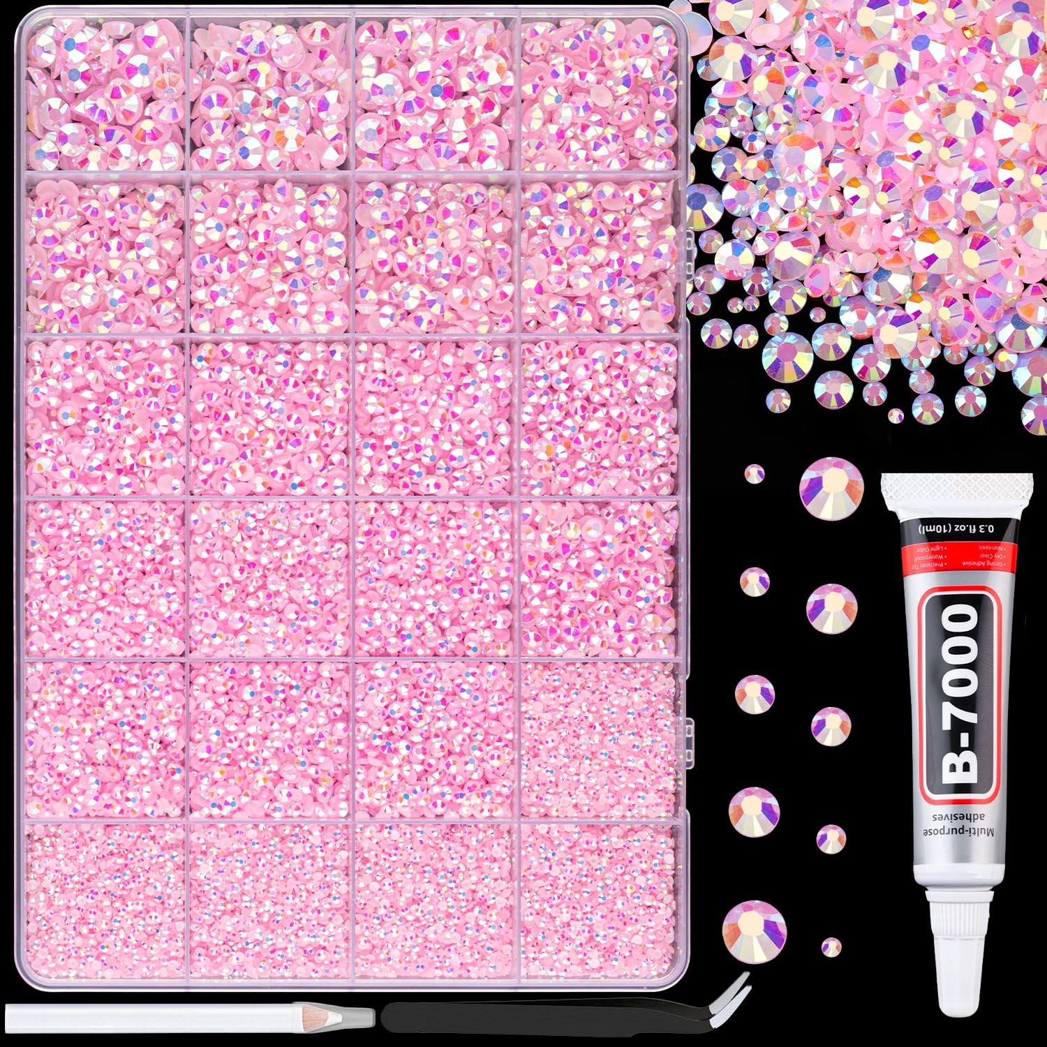 TINKRSTUFF Light Pink AB Resin Rhinestones 25000pcs Mixed Sizes | Craft Bead for DIY Decor - main product image