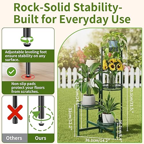 Miniatura 3 de Soporte de metal para plantas de 5 niveles para interiores y exteriores, estante alto de esquina para múltiples plantas, soporte plegable para