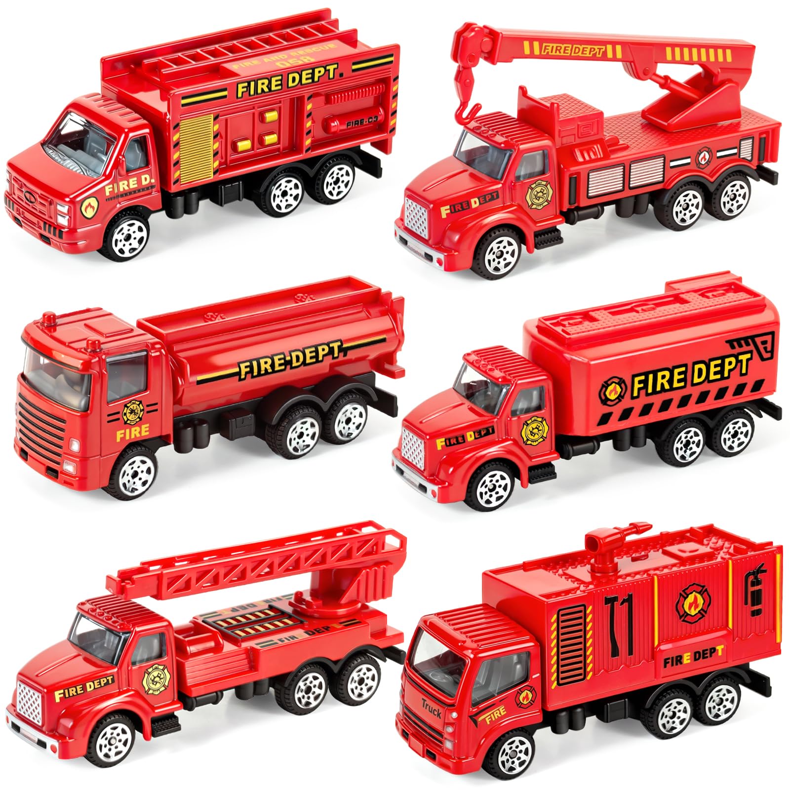 View 1 of 6 Pack Diecast Fire Truck Toy, Mini Alloy Fire Trucks for Toddlers 3-5 Firetruck City Emergency Model Car Toys for Kids Boys Age 3 4 5 6 7 Years Old Goodie Bag Stuffers Birthday Gift
