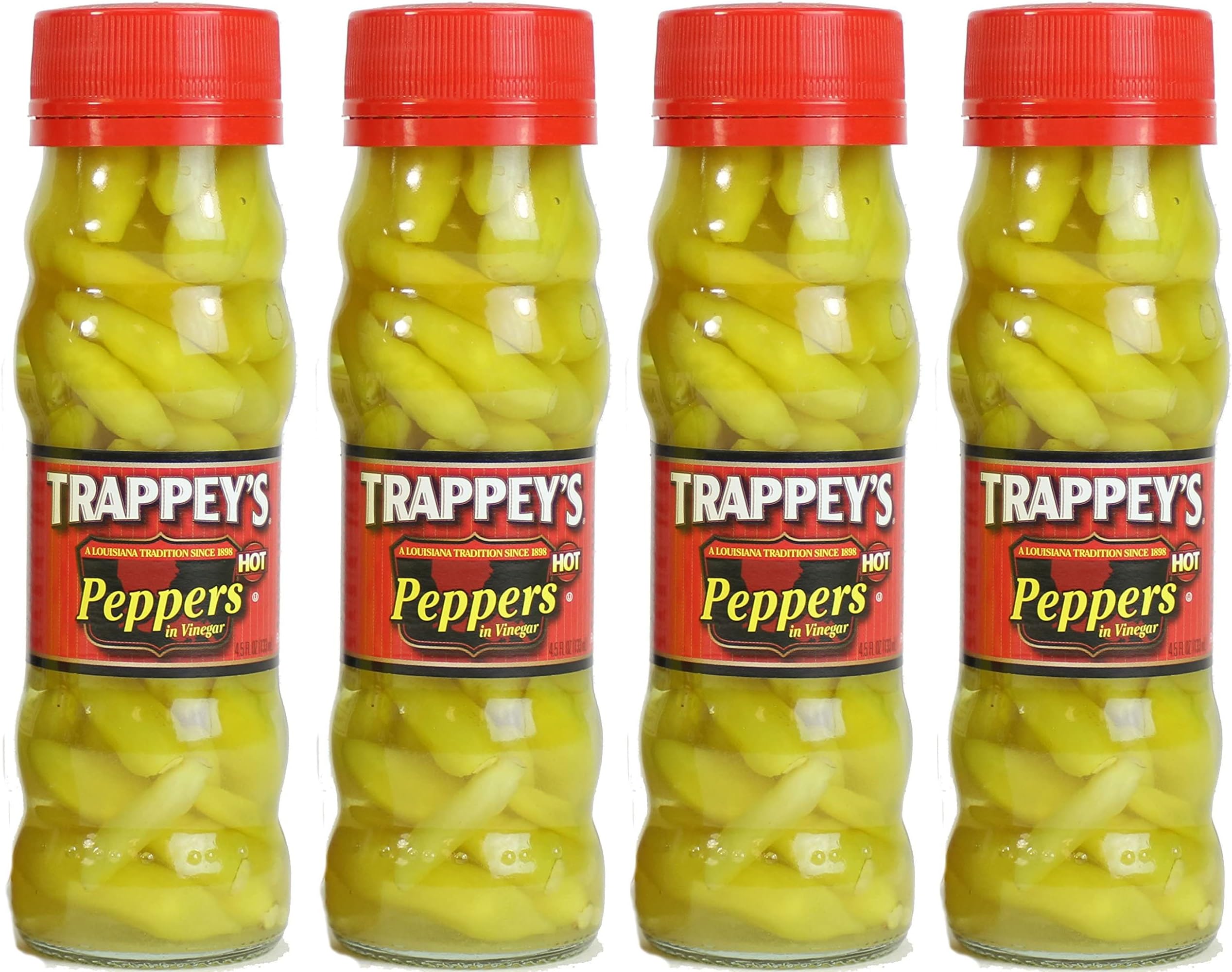 Trappeys Peppers in Vinegar, Hot, 4.5 oz (Pack of 4