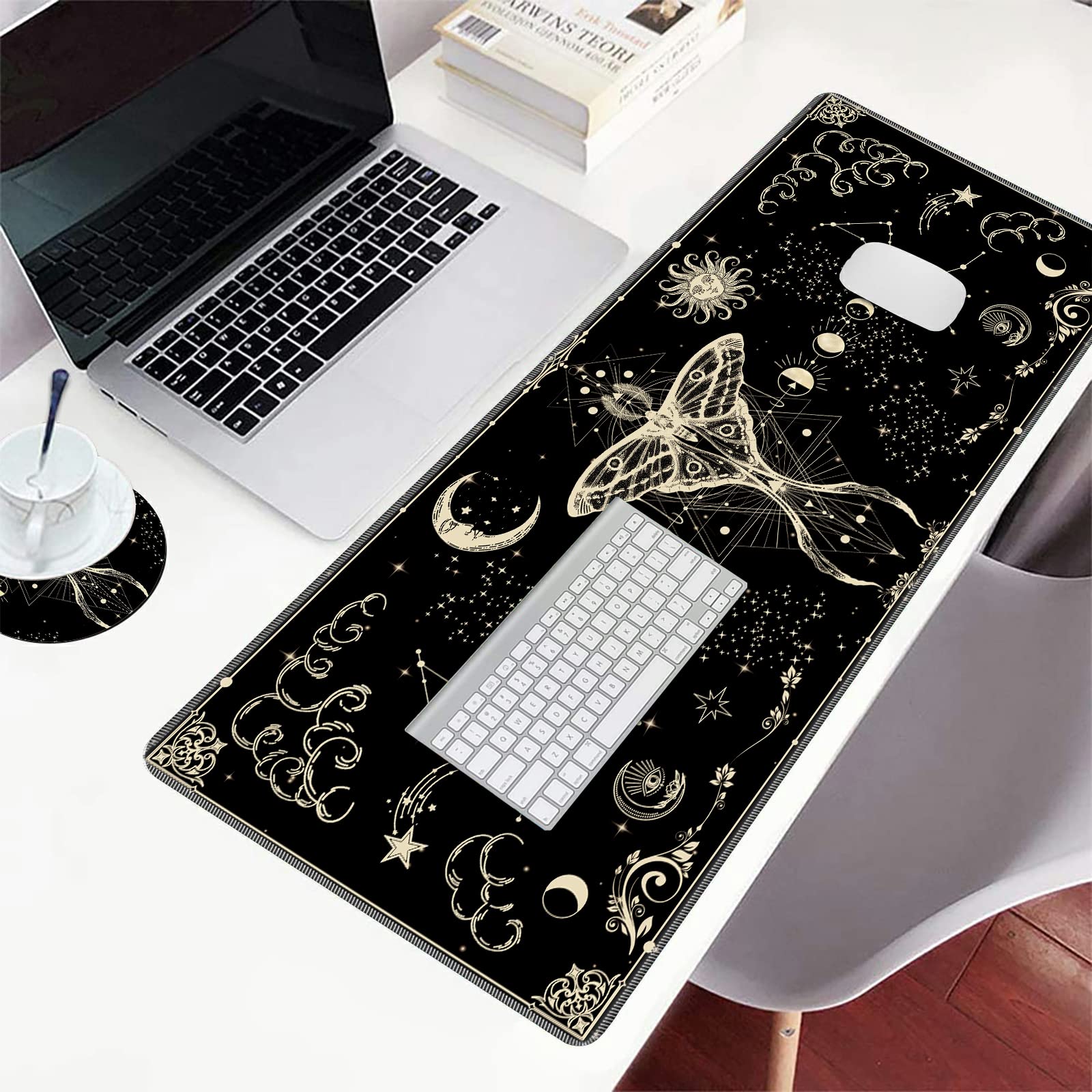 Amazon.co.jp: EDGFRTOIO 大型ゲーミングマウスパッド 魔女 蛾 ムーン