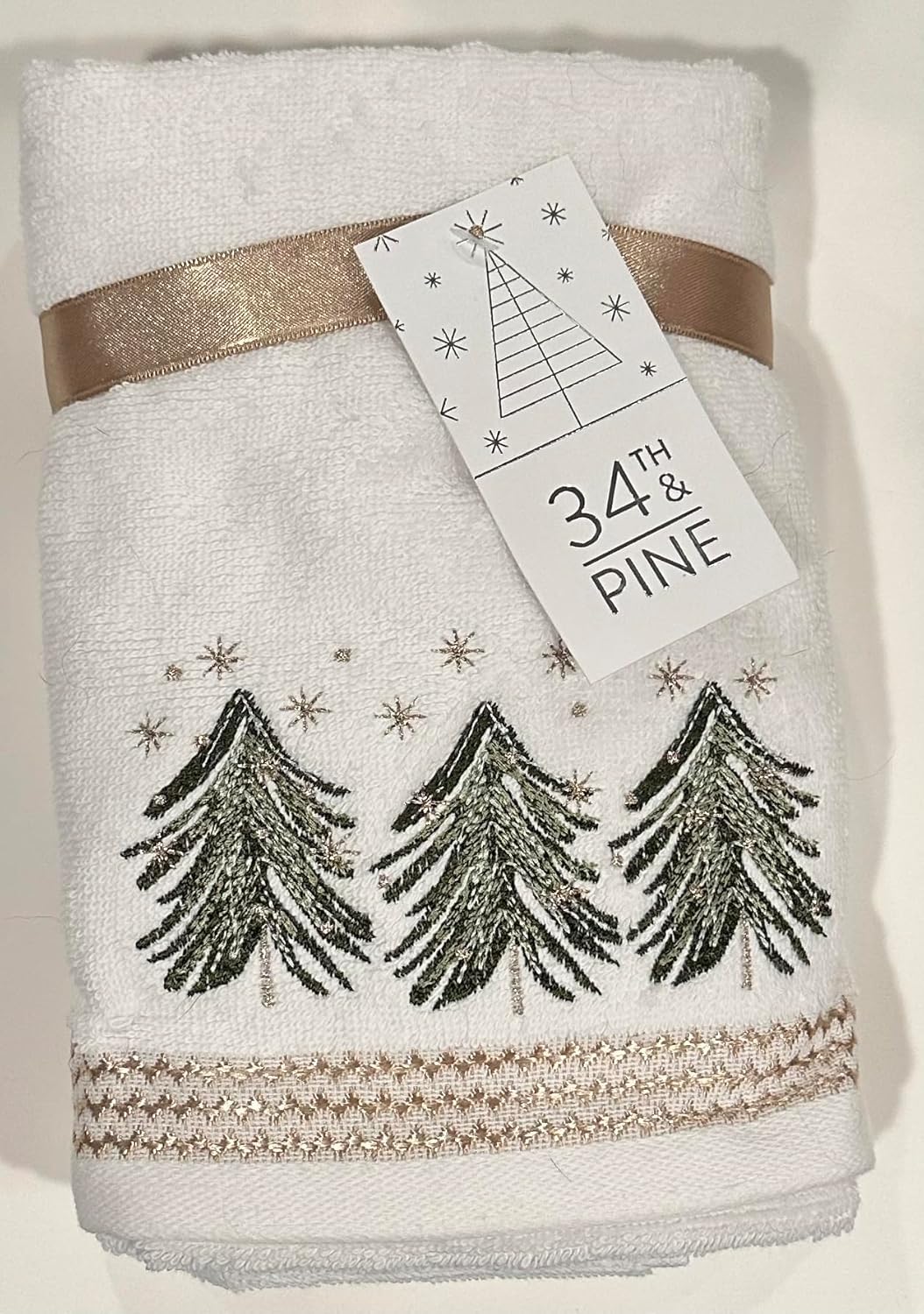 34th & Pine Christmas Holiday Winter Themed Hand Towels (Trees/Gold Trim)