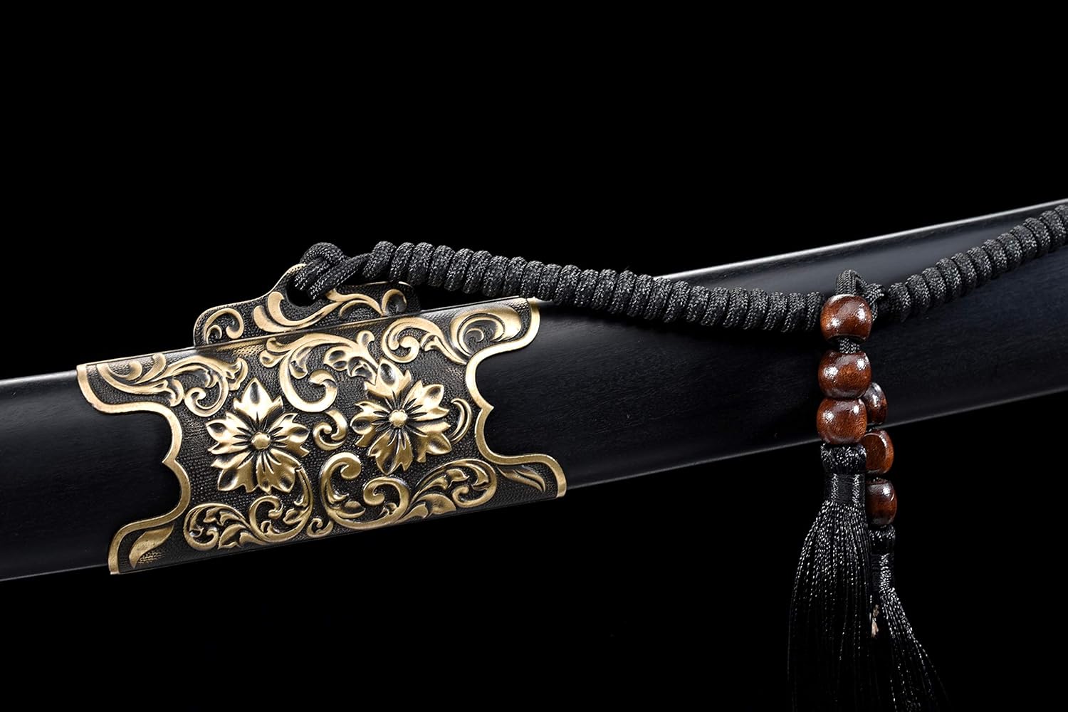 Full Tang Handmade Damascus Folded Steel Blade Chinese Ink Chrysanthemum Qing DAO Sword Brass Fitting