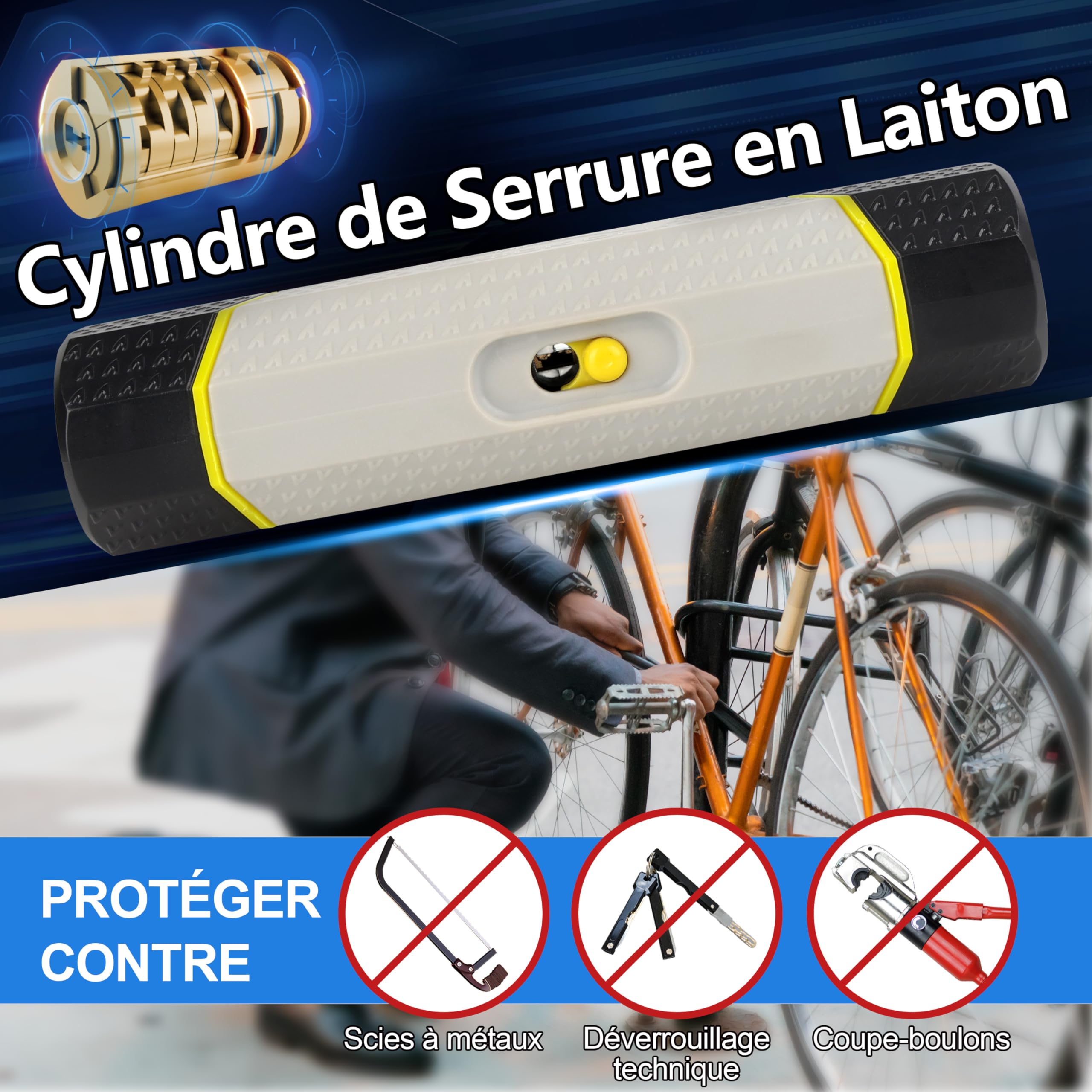 SUNYA Antivol de Vélo, Cadenas Pour Velo, 14mm Antivol en U et câble 12mm x 1,5m. Niveau de Sécurité 7/10, Offre un Haut Niveau de Protection. 1 Support de Montage. 180x320mm