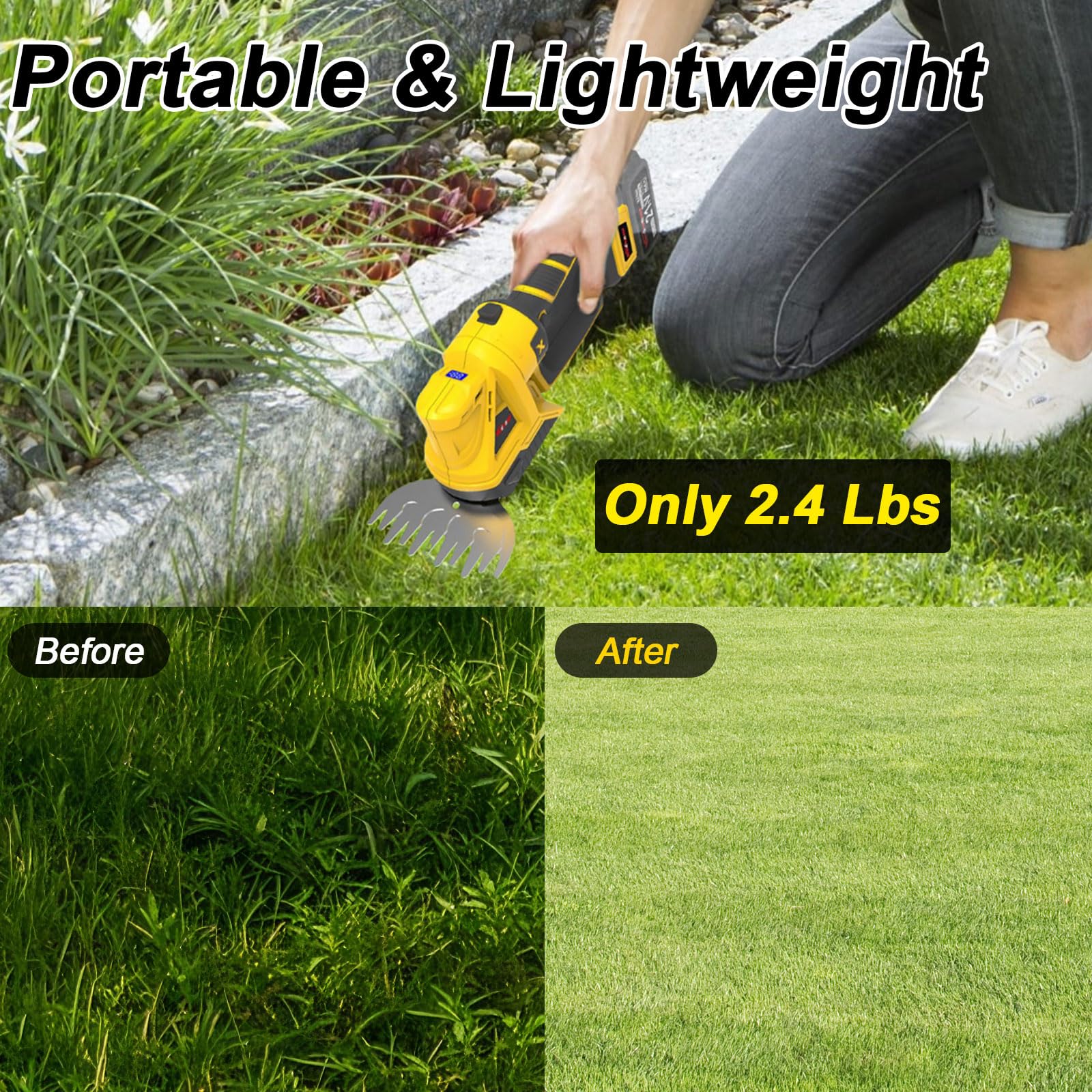 2 in 1 Akku-Heckenschere Grasschere Kompatibel mit Dewalt 20V Akku, Handgrasschneider Buschschneider Grasschere Elektrischer Rasentrimmer mit 2 Klingen für Hofgarten, Strauch, Rasen