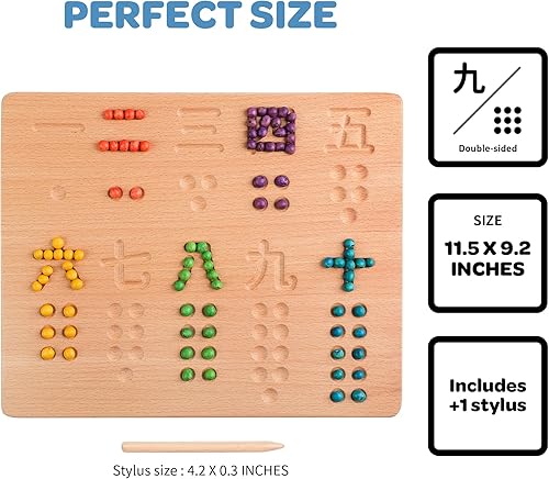 Miniatura 3 de BLUE GINKGO Tablero de números chinos, tablero de matemáticas de madera de doble cara y juguete de contar para aprender números de mandarín del 1 al
