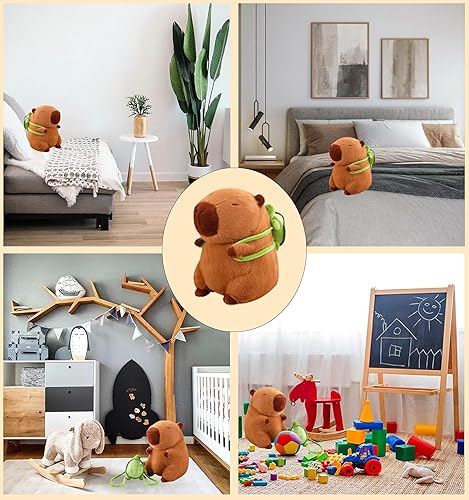 Miniatura 6 de Juguete de peluche Capybara de 9.8 pulgadas con mochila de tortuga, lindo animal de peluche, linda muñeca para niños, para niñas/niños, animales
