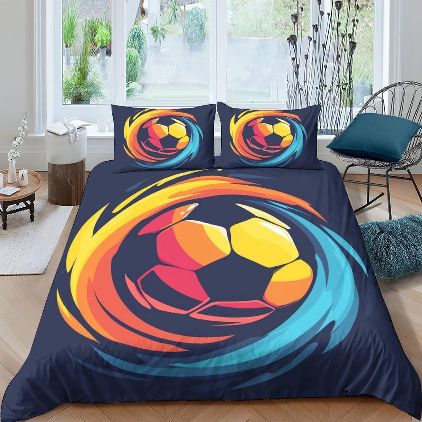 Tyuiopasdfg Colorful-9 Double（200X200cm） Football Bedding Set For Student Dorm, 3D Printed World Cup Duvet Cover, 3Pcs Soft Microfiber Quilt Cover With Hidden Zipper & 2 Pillowcases
