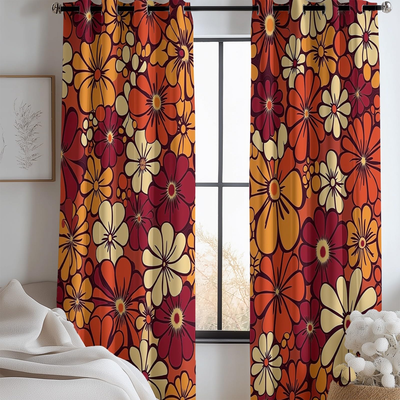 Tende Oscuranti per Interni 2 Pezzi 140x245 cm (LxA), Fashion Retro Flower Tenda Coprente per Soggiorno, Termiche Isolanti Tendaggi per Interno con Anelli Finestra per Salotto