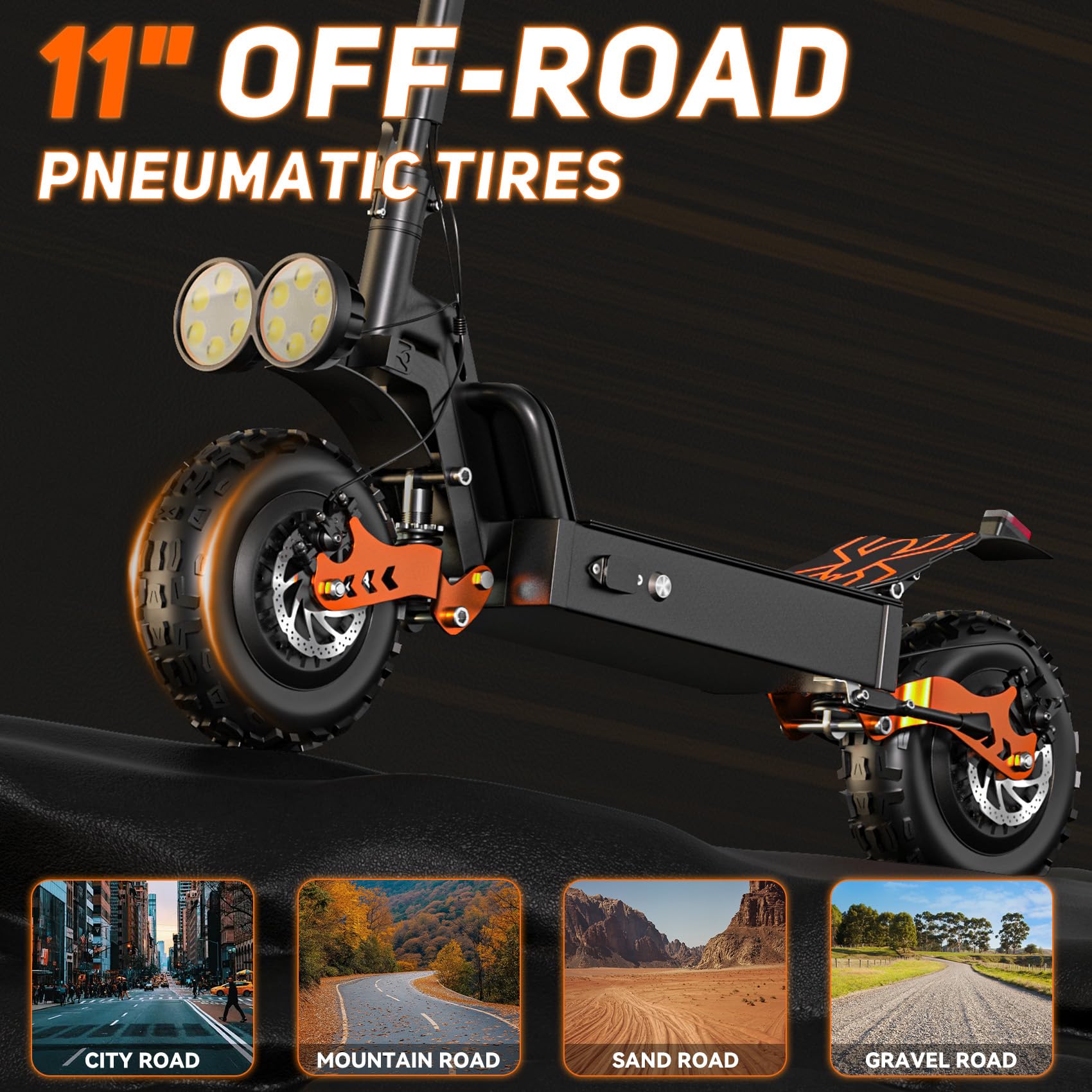 Off Road Electric Scooter for Adults, 3000W Dual Motors, Up to 56 KM/H & 112 KM Range, 48V 20Ah Battery, 11" All-Terrain Tires, NFC Unlock, Foldable Fast E-Scooter, Dual Suspension for Commuting — view 6