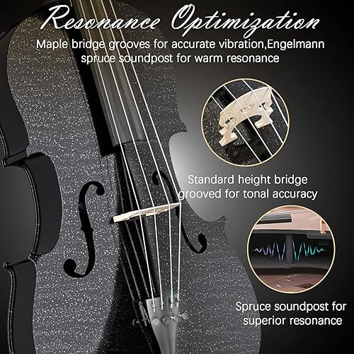 Miniatura 4 de Kit de violonchelo de tamaño completo 4/4, violonchelo 4/4 para adultos, estudiantes, principiantes, juego completo de instrumentos acústicos
