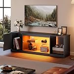 Bestier TV Se tenir debout pour 65 1 cm TV, Centre de divertissement avec étagères de rangement ouvertes pour PS5, noir TV Cabinet avec plateau en verre réglable pour salon & Chambre à coucher (fibre de carbone)