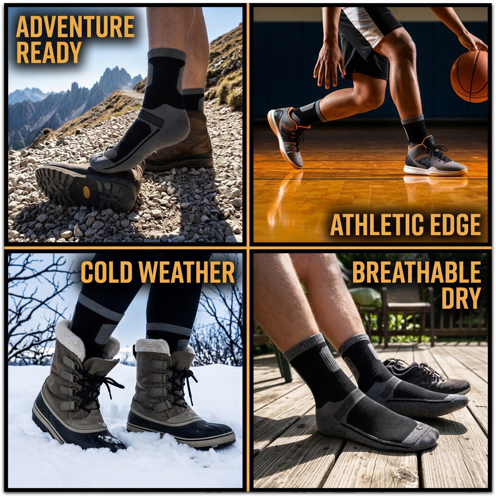 Lot de 12 chaussettes de randonnée pour homme, chaussettes outdoor rembourrées pour trekking, course, basket et football, chaussettes mi-mollet respirantes à gestion de l’humidité
