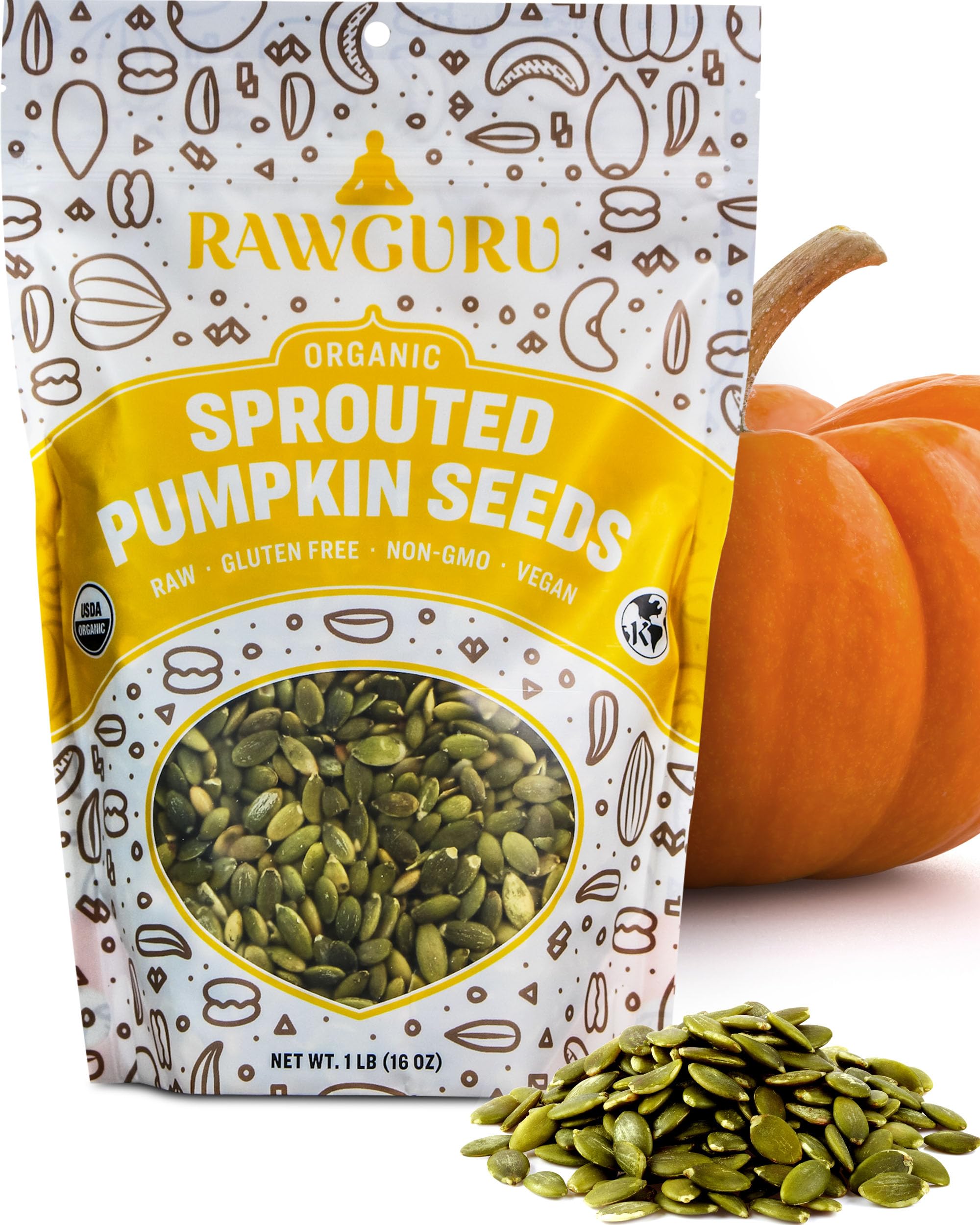 RawGuruOrganic Sprouted Pumpkin Seeds - Pumpkin Seeds to Eat - 16 oz, Pack of 1USDA Organic
