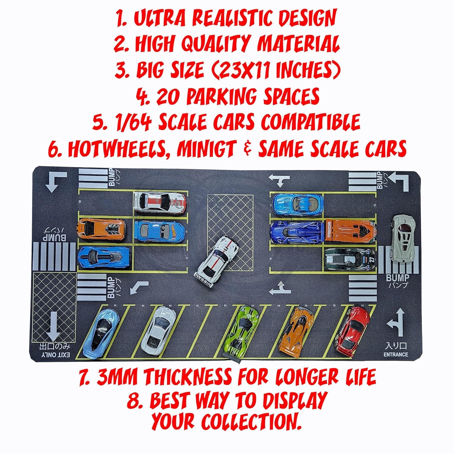 Moto Apparels Street Soul | Parking lot mat Diorama for 1/64 Scale Cars (Hotwheels,minigt,majoratte, etc) Large Size 11X22 inches **Cars not Included — Amazon image 2