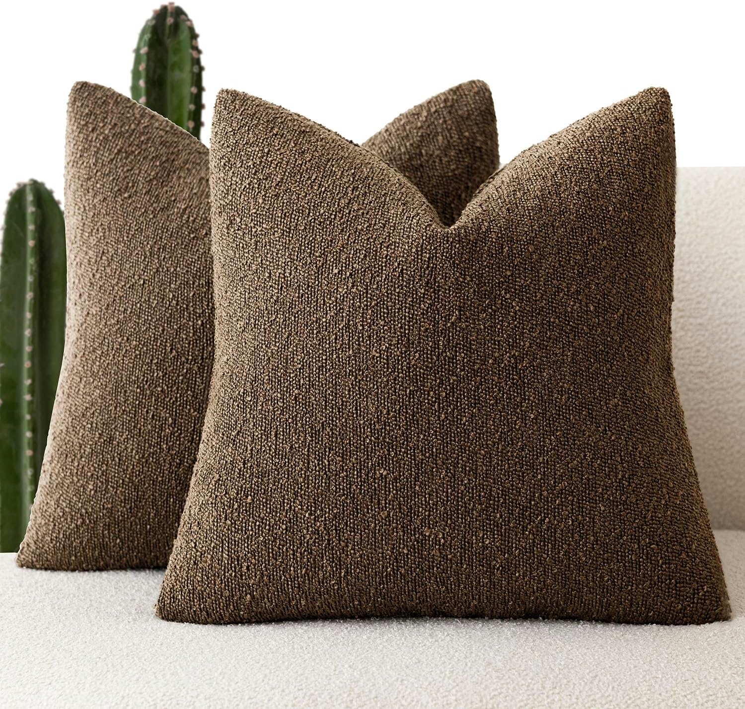 Foindtower Pack of 2, Decorative Textured Boucle Throw Pillow Covers Accent Solid Pillow Cases Cozy Soft Couch Cushion Case for Chair Sofa Bedroom Living Room Home Decor 22×22 Inch Chocolate