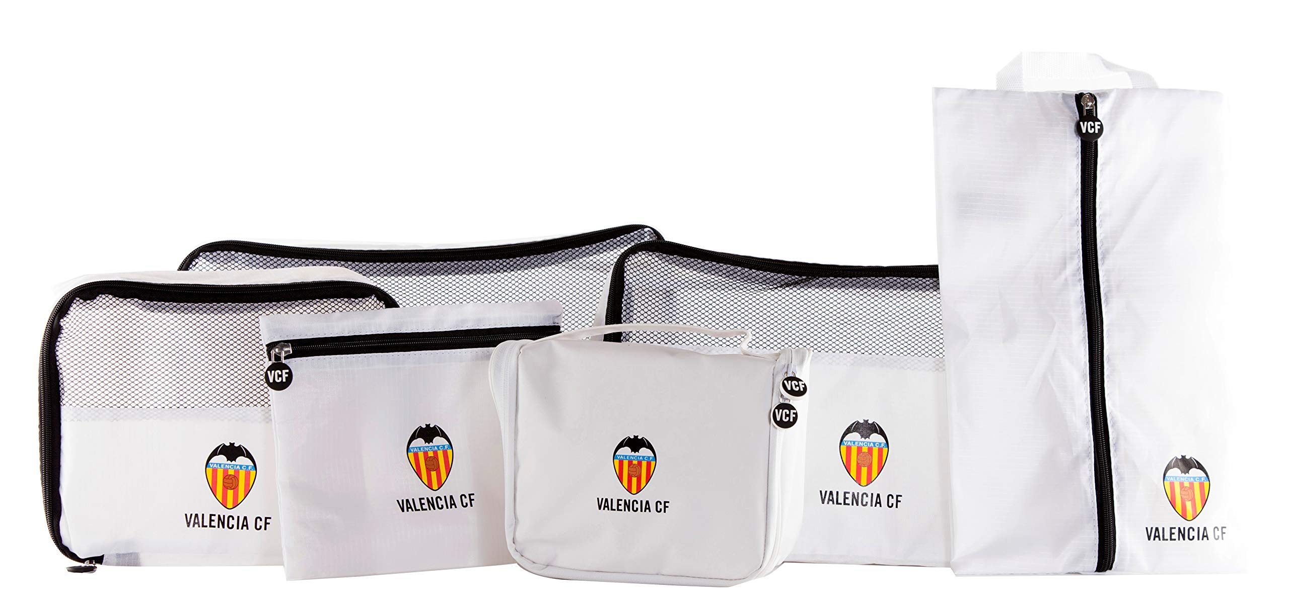FRIENDLY LICENSE Valencia Club de Fútbol - Organizador de Equipaje con 5 Piezas y Neceser - No Añade Peso a tu Equipaje - Ideal para Organizar tu Ropa - Con Cierre de Cremallera - Producto Oficial del Equipo