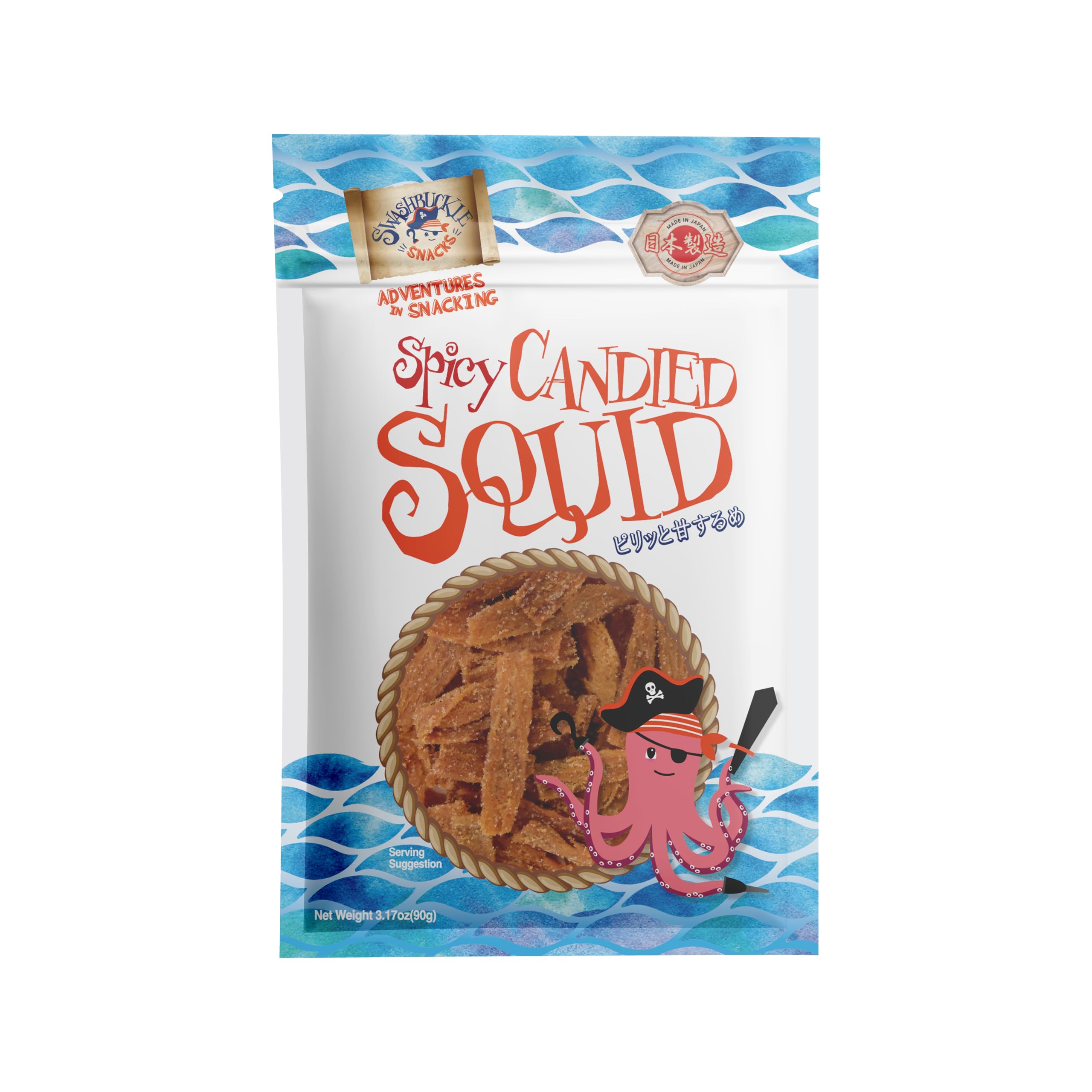 Spicy Candied Squid Snack, Noshi Ika 3.17oz (90g), Authentic Japanse Snack by Swashbuckle Snacks, Made in Japan