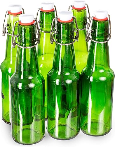 Botellas de cerveza Grolsch de vidrio (paquete de 6, 11 oz.11.2 fl oz), sellado hermético con tapa abatibletapones abatibles, suministros de