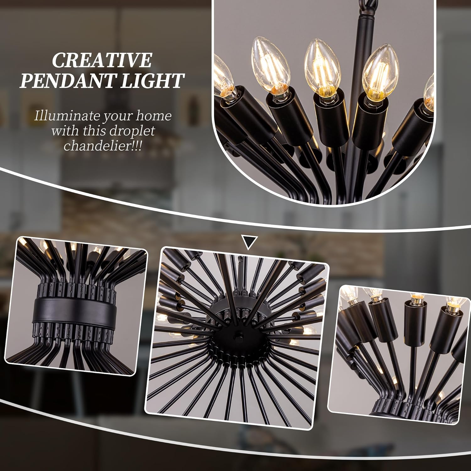 Wellmet Modern Black Chandelier, 48-Light Farmhouse Chandelier, Basket Black Pendant Light, for Living Room, Dining Room, Bedroom, Entryway, Kitchen