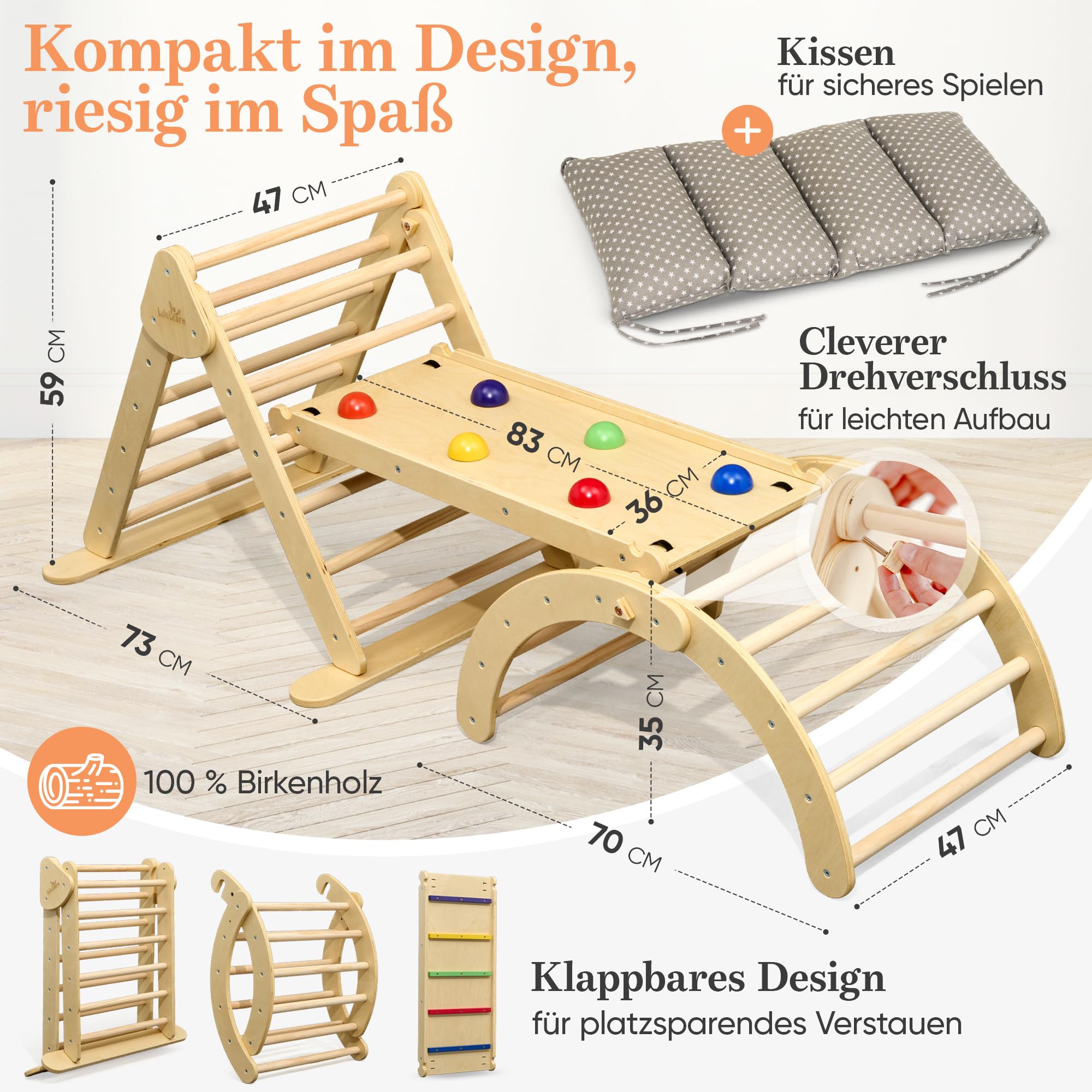 Klettergerüst [FALTBAR] ideal für Indoor & Outdoor-Bereich - Kletterdreieck & Kletterbogen, Lernspielzeug ab 1 Jahr, Montessori Spielzeug für aktives Spielen - Jetzt Entdecken! (Natural)