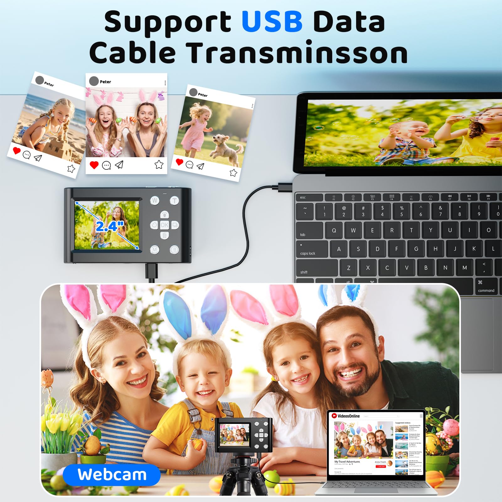 Fotocamera digitale 4K 64MP FHD fotocamera fotografica per bambini 18X zoom digitale fotocamera compatta con 2,4 schermi, scheda SD da 32 GB per bambini adolescenti principianti, nero