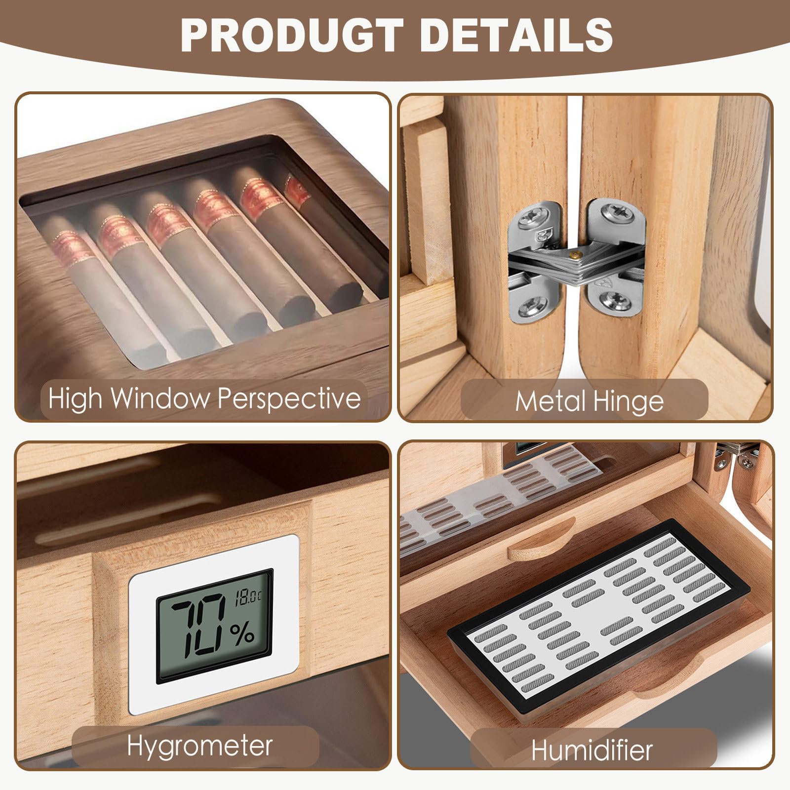 Humidor elettrico per sigari, con umidificatore, può contenere fino a 110 sigari, mantiene la temperatura silenziosa e costante