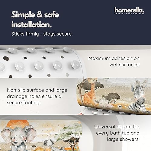 Miniatura 4 de Homerella Alfombrilla antideslizante para bañera y ducha para bebé, 40 x 16 pulgadas, extra larga, 2 ganchos para almacenamiento, tapete de baño