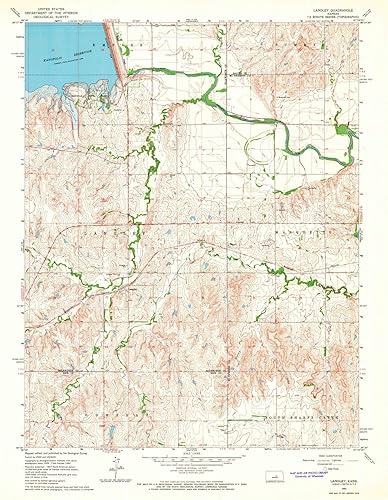 Kansas Maps - 1964 Langley, KS - USGS Arte de pared topográfico histórico - 34 pulgadas x 44 pulgadas
