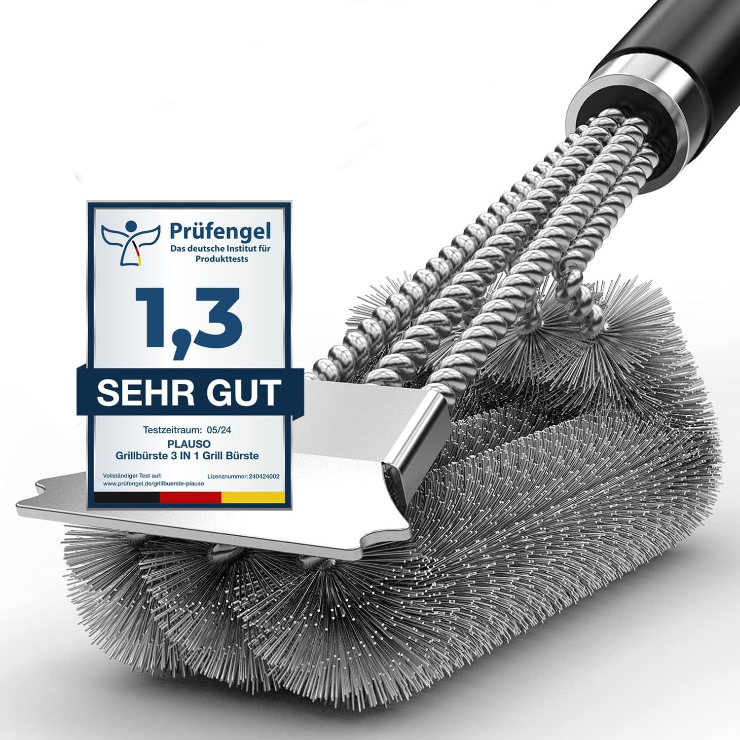 Grillbürste Mit Messingborsten & Edelstahl-Schaber - Profi-Reinigung Für Deinen Grill