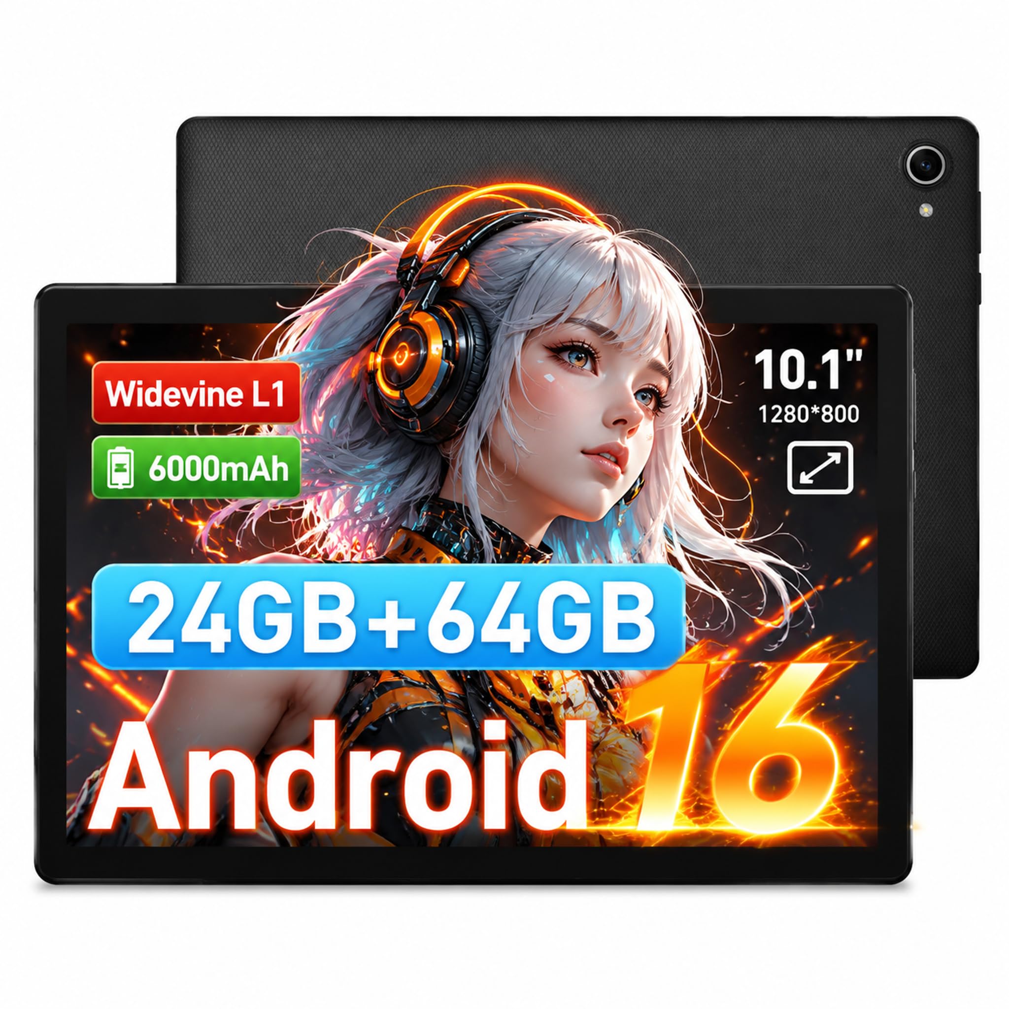 Tablet 10 Pulgadas Android 16, 6000mAh, 24GB RAM + 64GB ROM
