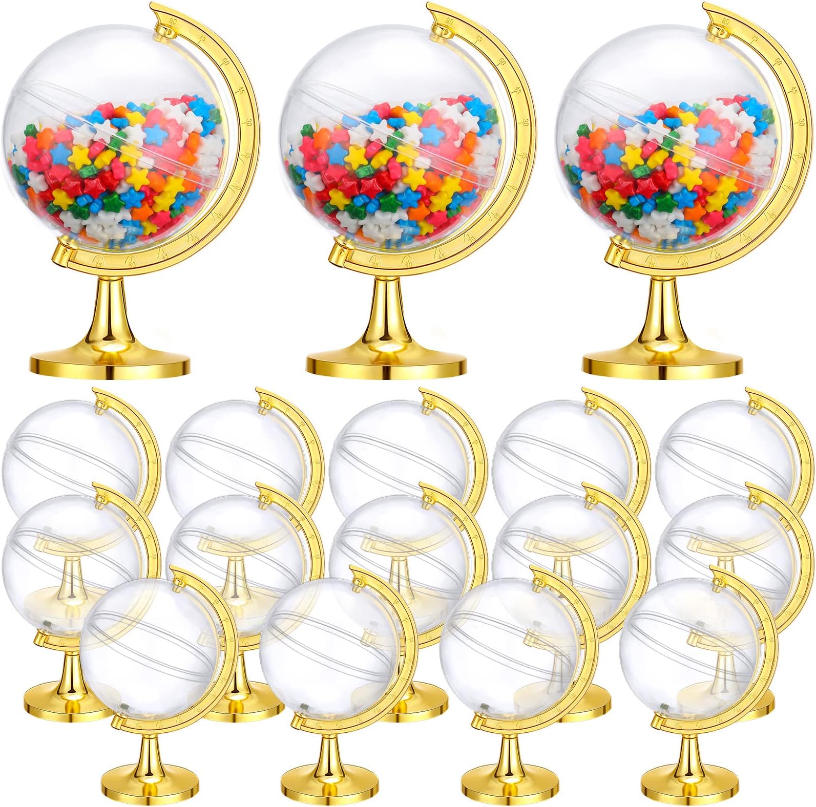 40 Pack Mini Gold Globe Clear Candy Boxes Earth Shaped Party Favor Containers Candy Plastic Gift Box Fillable Ornaments Crafts Decorations Small Sweets Packing Box for Wedding Birthday Earth Day