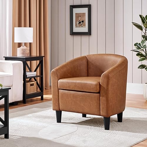 Miniatura 89 de Topeakmart Silla de club de piel sintética, moderna silla decorativa y acogedor sillón de barril con patas resistentes para sala de estar, Negro