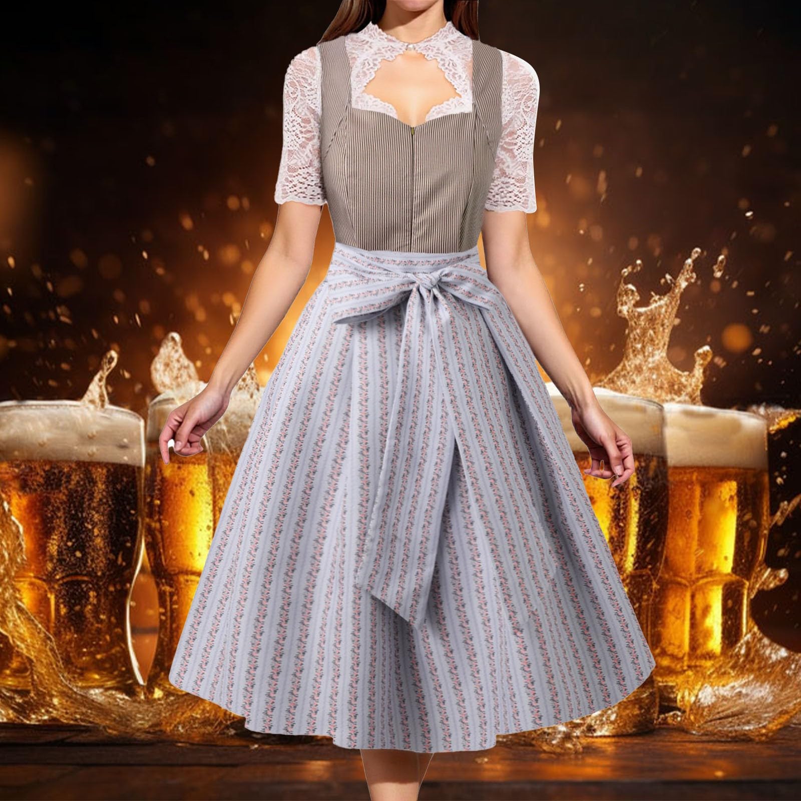 Gonna tradizionale bavarese da donna, lunghezza al ginocchio, gonna a pieghe in jacquad, gonna a pieghe per festa della birra, gonna plissettata, abito festivo per Oktoberfest