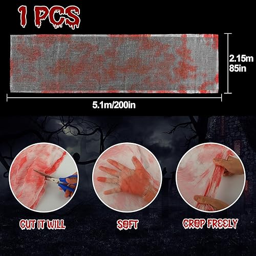 Miniatura 10 de NEBURORA Tela espeluznante de Halloween de 200 x 85 pulgadas para decoración de fiesta de casa embrujada para Halloween, decoración de habitación,