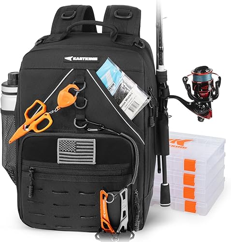 Miniatura 14 de KastKing Karryall - Mochila para aparejos de pesca con soportes para caña, 4 cajas de aparejos, bolsa de pesca de 40 L, almacenamiento