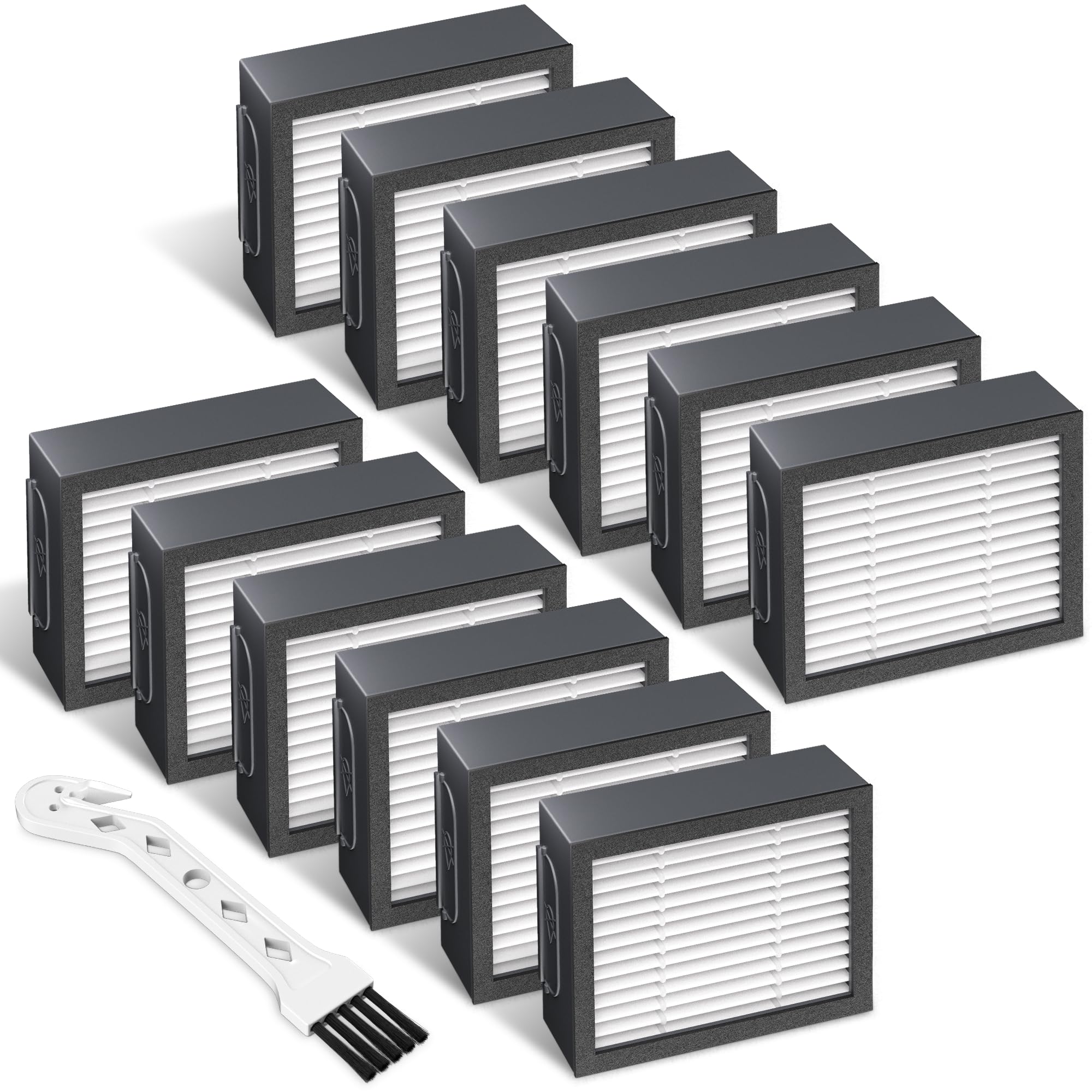 Improvedhand Ersatzfilter für i-Robot Roomba E I & J Serie i7 i7+/Plus i3 i3+ i4 i6 i6+ i8 i8+ E5 E6 E7 Staubsauger, 12 Stück Filterersatz + 1 Reinigungsbürste