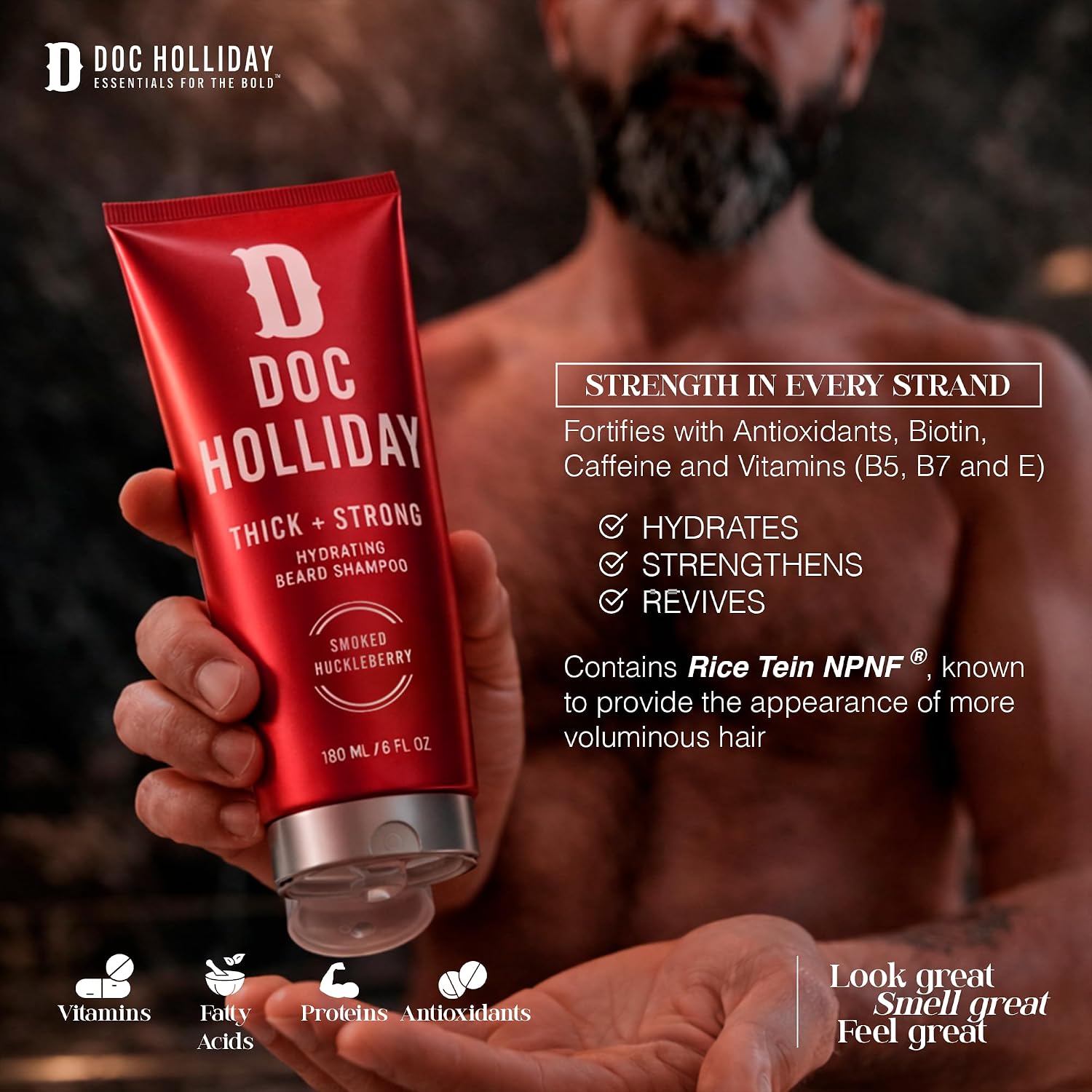 Doc Holliday Beard Shampoo & Conditioner Bundle – Smoked Huckleberry | Organic Beard Wash for Men | Cleanses, Strengthens & Softens | Hydrates & Moisturizes | Sulfate-Free, Paraben-Free | 2 x 180 ml