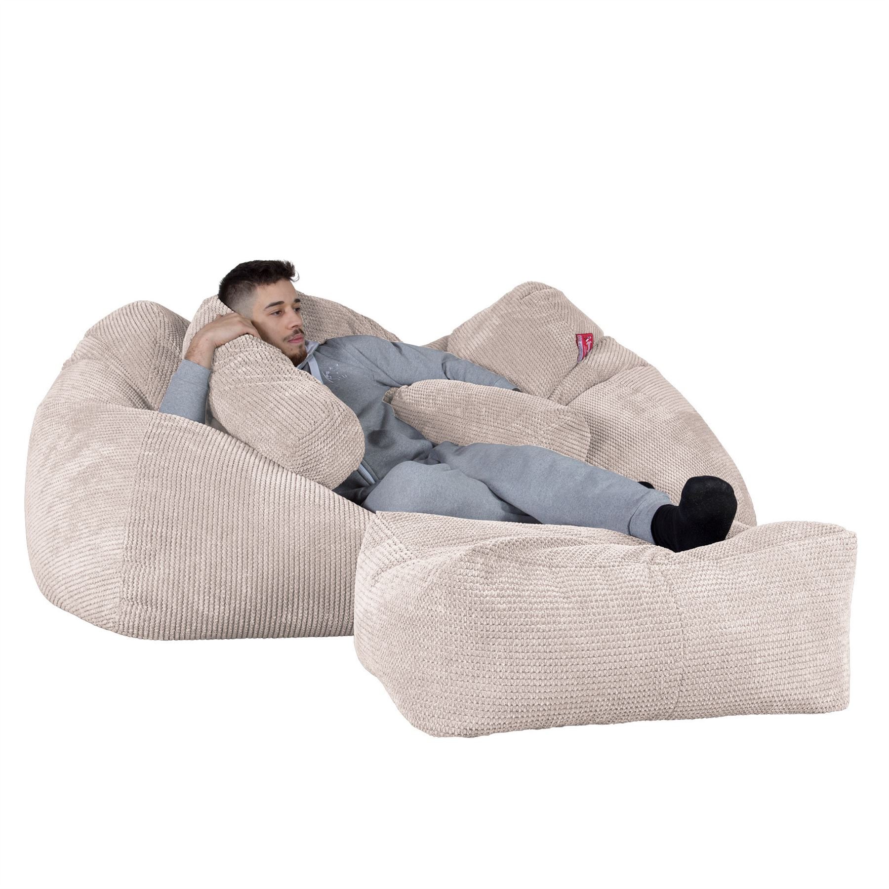 Lounge Pug ®, Jätte Sittsäck Soffa Mammut, Saccosäck, Pom-pom Mörkgrå- Big Berth
