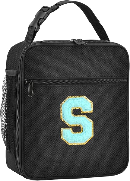 Initial Insulated Lunch Bag, Lunch Box with Initial Letter Patch for Teen Adult, Reusable Lunch Bag for Men Women, Ideal